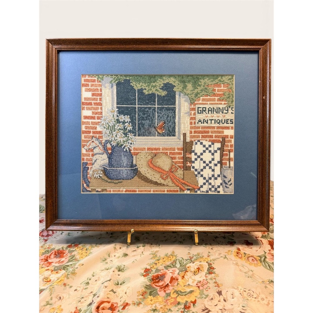 Lot of 3 Vintage Framed Cross Stitch Art Cottagecore Floral Grannycore